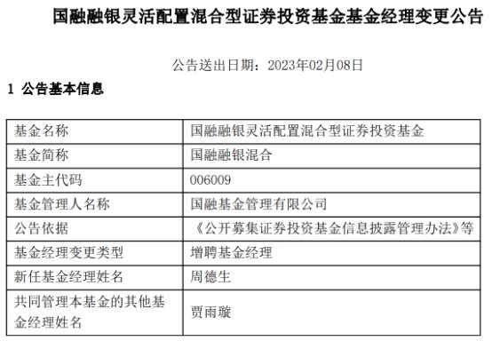 国融基金两混基增聘周德生 国融融银混合亏损约23%(2025/09/27)